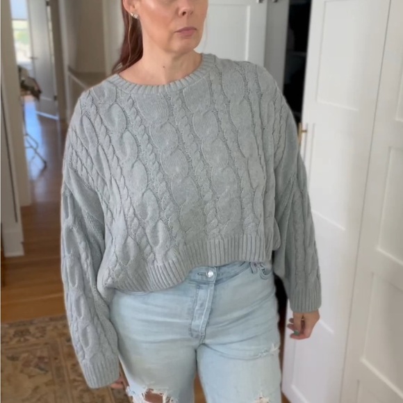 🛍️Topshop Cable Knit Crew Neck Cropped Sweater M/L in BatWing Sleeves - Picture 10 of 10